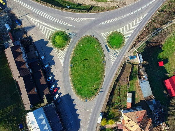Intersection of road in rural landscape. aerial view