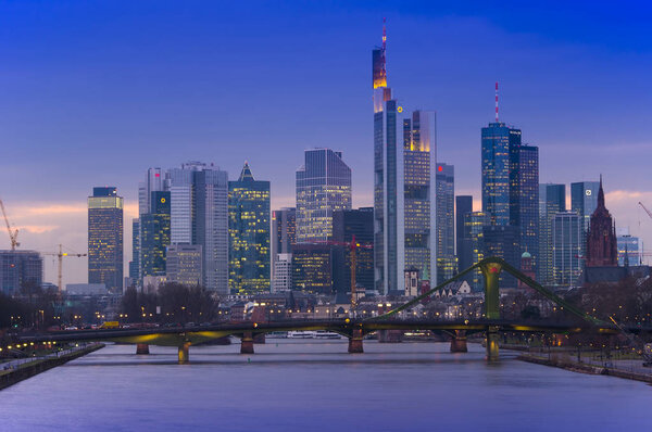 FRANKFURT AM MAIN, GERMANY - FEBRUARY 5 2015: cityscape of Frankfurt at sunset, Germany
