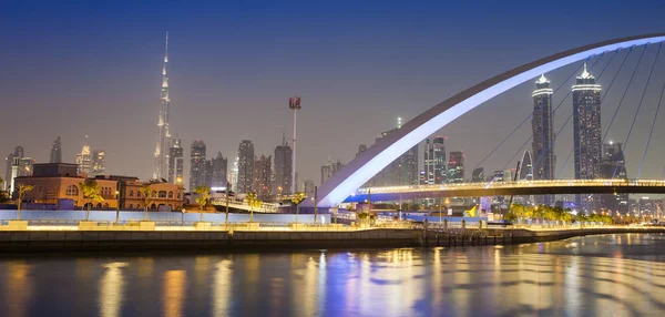 Ciudad Dubai Skyline Por Noche Vista Del Puente Tolerancia —  Fotos de Stock