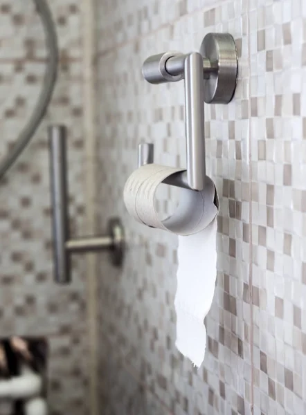 Prázdná Cívku Toaletního Papíru Koupelně — Stock fotografie