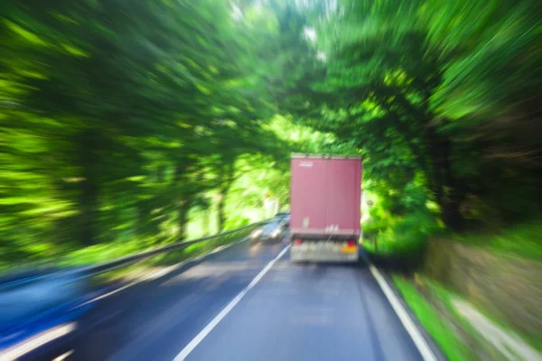 Borrão Abstrato Caminhão Dirigindo Estrada Conceito Transporte — Fotografia de Stock