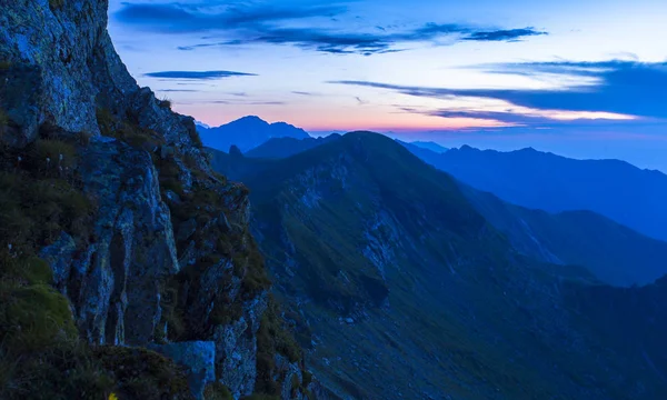 Coucher Soleil Dans Montagne Fagaras Roumanie — Photo