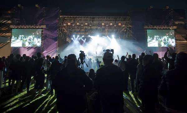 Kerumunan Orang Konser Atau Acara Adegan Malam — Stok Foto