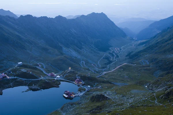 Lago Balea Estrada Transfagarasan Montanha Fagaras Roménia Pôr Sol — Fotografia de Stock