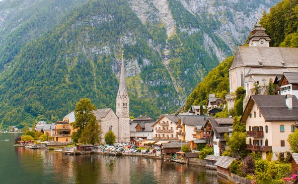 Jezioro Hallstatt Jesiennej Scenie Austria — Zdjęcie stockowe