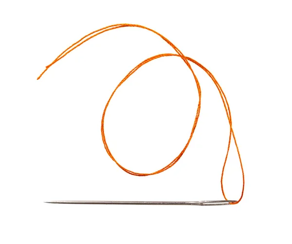 Orange Thread Needle White Isolated Background — Stock Photo, Image