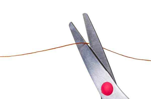 Scissors Cut Thread White Isolated Background — Stock Photo, Image