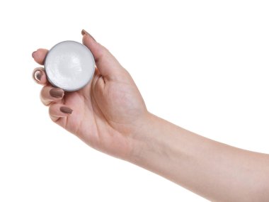 Dudak el beyaz izole zemin üzerine krem ile jar