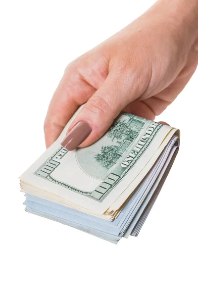 Paper Money Hand White Isolated Background — Stock Photo, Image