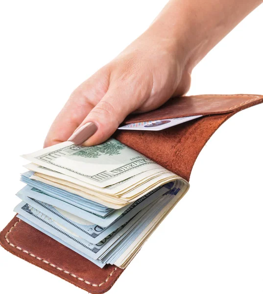 Purse Money Hand White Isolated Background — Stock Photo, Image