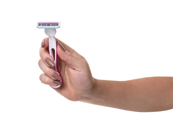 Disposable Razor Female Hand White Isolated Background — Stock Photo, Image