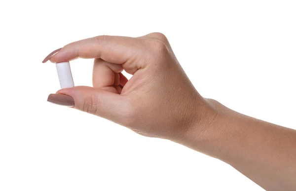 Chewing Gum Female Hand White Isolated Background — Stock Photo, Image
