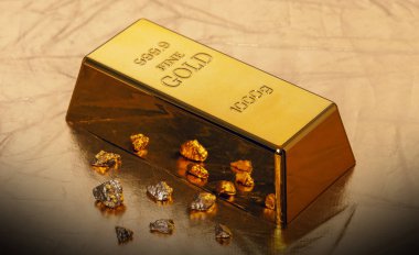 Altın arka planda yakın plan altın çubuğu