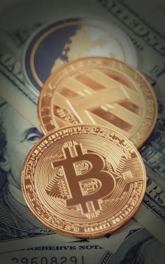 arka plan, cryptocurrency ve yüz dolar faturaları finans