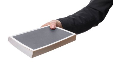 Kadın el kitabı beyaz izole arka planda tutarak