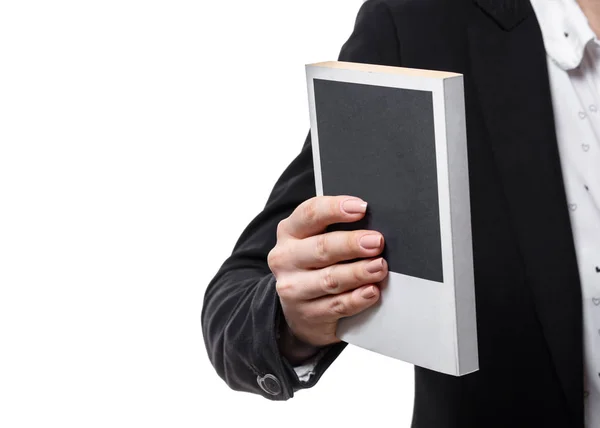 Female Hand Holding Book White Isolated Background — Stock Photo, Image