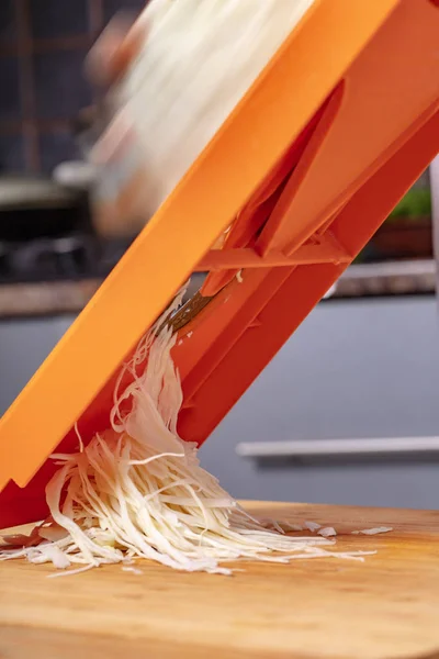 Sliced Cabbage Shredder Preparation Cooking — Stock Photo, Image