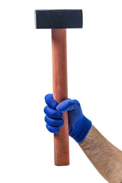 Stavební nástroj, nové kladivo v mužské ruce — Stock fotografie