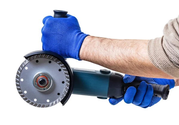Construction tool, power saw in male hand — Stock Photo, Image