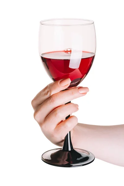 Copo de vinho tinto na mão feminina — Fotografia de Stock