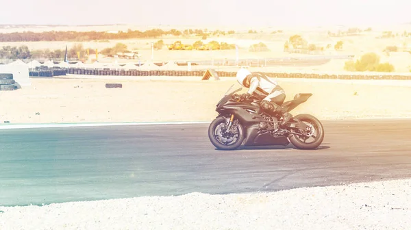 Wettbewerb Motorrad Rennfahrer Fährt Auf Einer Sportstrecke — Stockfoto