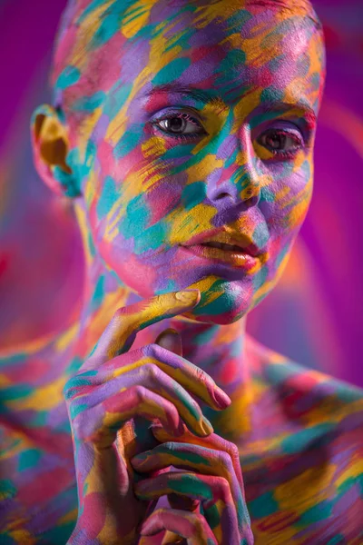 Portrait Bright Beautiful Woman Art Colorful Make Bodyart — Stock Photo, Image