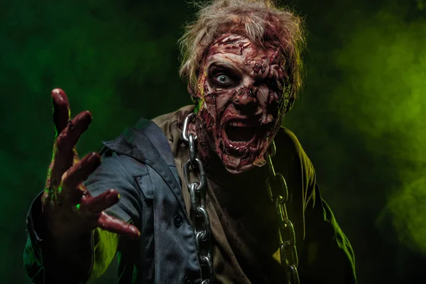 Detail Portrét Muže Hrozně Děsivé Zombie Hrůza Halloween 2018 — Stock fotografie