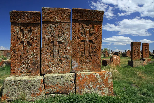 Khachkars Cmentarzu Noratus Armenia — Zdjęcie stockowe