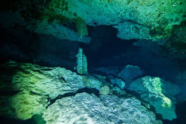 Speleothem - Meksika, Yucatan Yarımadası 'ndaki Dos Ojos Cenote' da jeolojik sualtı oluşumları