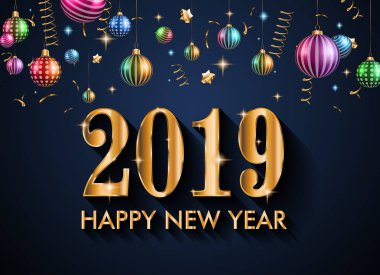 2019 mutlu yeni yıl arka plan mevsimlik el ilanları ve tebrik kartı veya Noel temalı davetler için