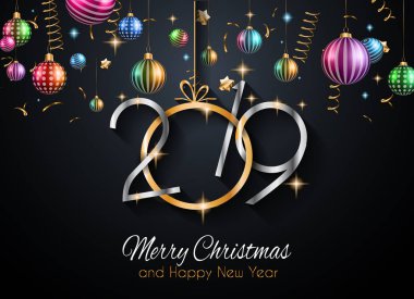 2019 mutlu yeni yıl arka plan mevsimlik el ilanları ve tebrik kartı veya Noel temalı davetler için