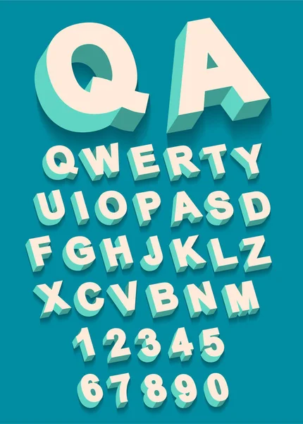 Vector Vintage Type Alphabet Threedimentional Effect Shadow Flat Colors Ready — Stock Vector