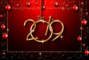 2019 mutlu yeni yıl arka plan mevsimlik el ilanları ve tebrik kartı veya Noel temalı davetler için