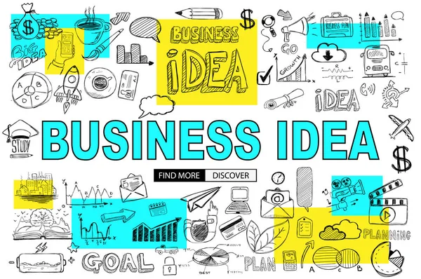 Doodle tasarım stili ile büyük fikir kavramı: çözüm bulma, beyin fırtınası, yaratıcı düşünme. Modern tarzda Gösterim amacıyla web afiş, broşür ve el ilanları.