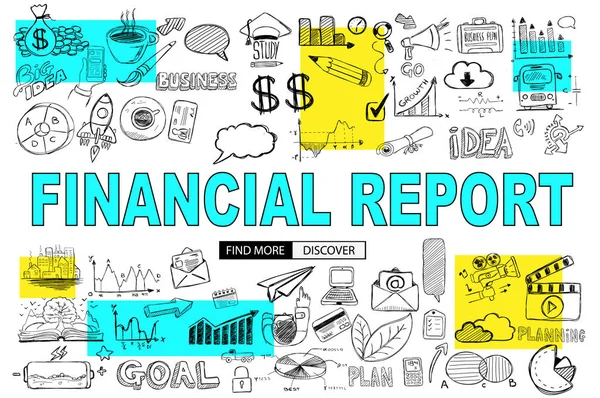 Finanzbericht Konzept Mit Doodle Design Stil Online Einkäufe Banking Geldausgaben — Stockvektor