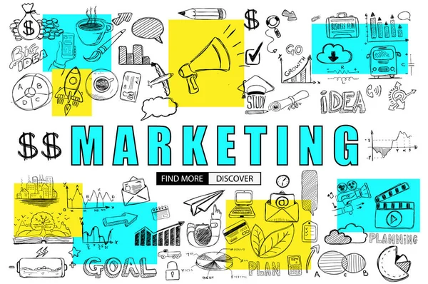 Marketing Business Concept Com Estilo Design Doodle Encontrar Solução Brainstorming —  Vetores de Stock