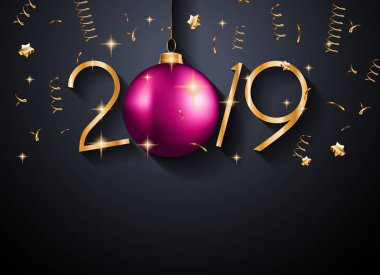 2019 mutlu yeni yıl arka plan mevsimlik el ilanları ve tebrik kartı veya Noel temalı davetler için