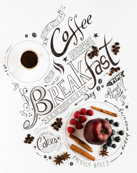 Hand Drawn Breakfast Lettering Typography with classic Phrases in a vintage composition