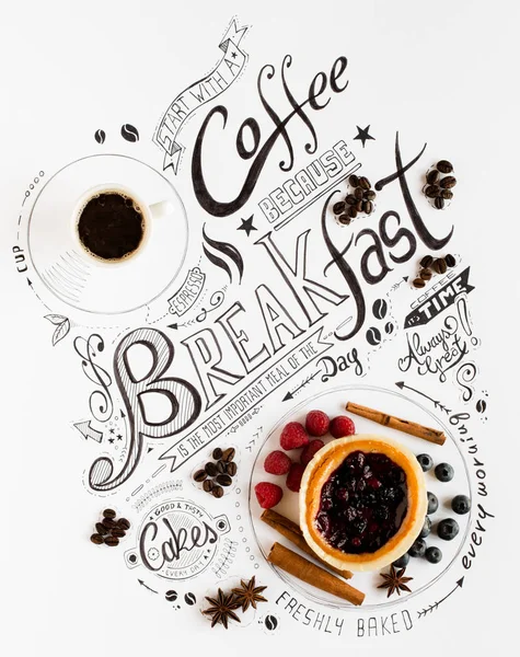 Hand Drawn Breakfast Lettering Tipografia Com Frases Clássicas Uma Composição — Fotografia de Stock