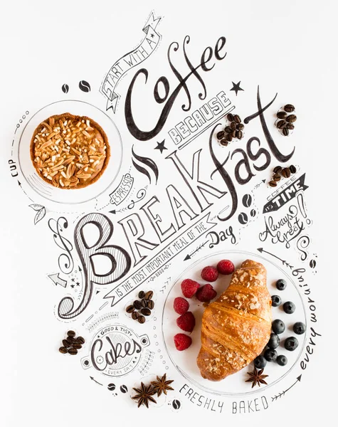 Hand Drawn Breakfast Lettering Tipografia Com Frases Clássicas Uma Composição — Fotografia de Stock