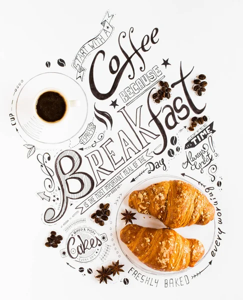 Hand Drawn Breakfast Lettering Typography with classic Phrases in a vintage composition