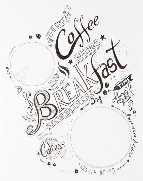 Hand Drawn Breakfast Lettering Typography with classic Phrases in a vintage composition