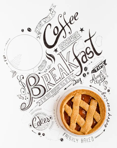 Hand Drawn Breakfast Lettering Tipografia Com Frases Clássicas Uma Composição — Fotografia de Stock