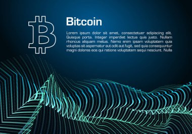 Bitcoin vektör arka planda yeşil eğrileri ile mavi renk