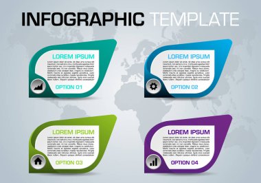 Modern renkli infographics seçenekleri şablon vektör colrful dikdörtgen ve dünya harita ile