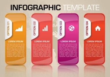 Modern renkli infographics seçenekleri şablon vektör kırmızı ve turuncu dikdörtgen ile. Web Tasarım, broşür, sunumlar ve iş akışı düzeni için kullanılabilir