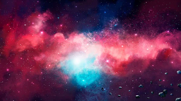 Scène Spatiale Nébuleuse Colorée Avec Astéroïdes Éléments Fournis Par Nasa — Photo