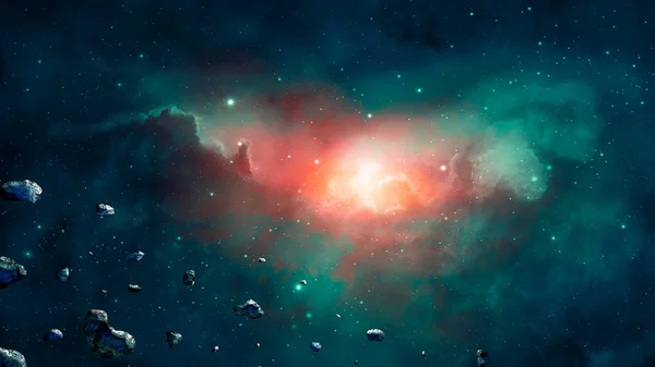 Space Scene Blue Red Nebula Asteroids Elements Furnished Nasa Rendering — Stock Photo, Image