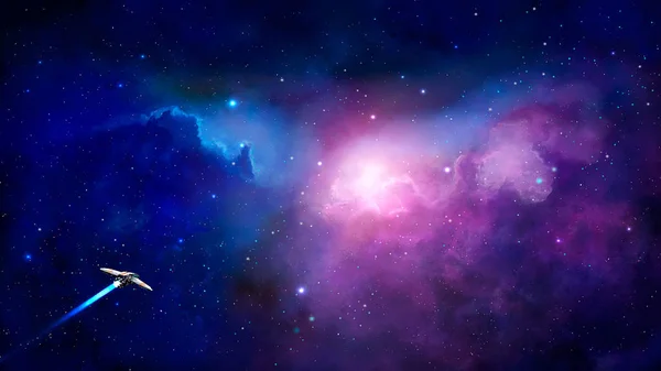 宇宙のシーン 宇宙船で青と紫の星雲です Nasa から提供された要素 レンダリング — ストック写真