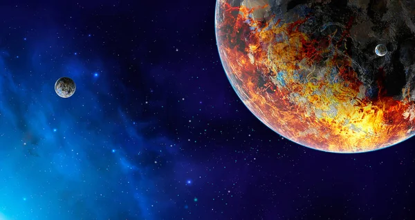 Uzay sahne. Mavi nebula yok gezegen ile. NASA tarafından döşenmiş öğeleri. 3D render